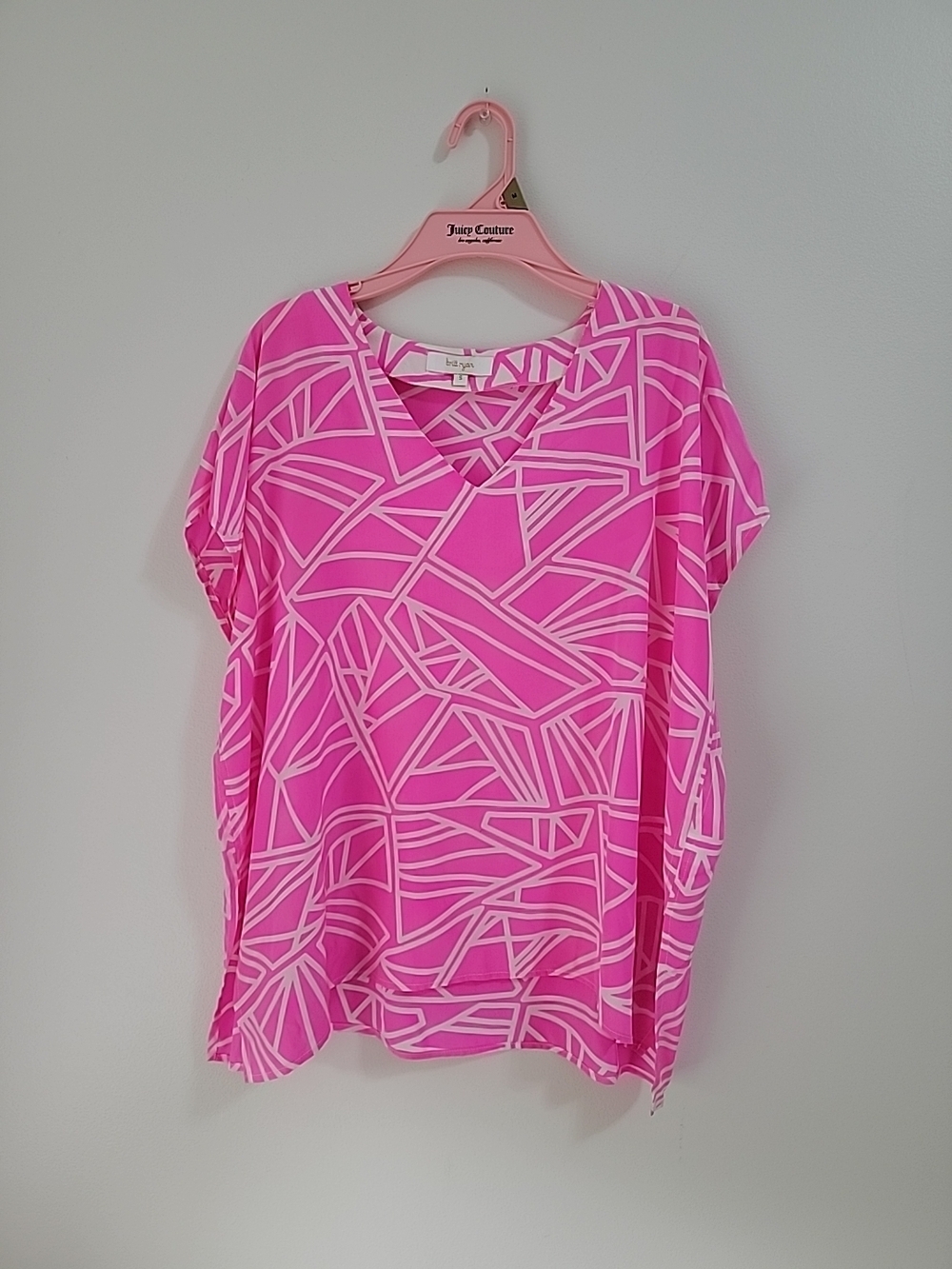 BRITT RYAN 100% Silk Blouse Pink White Top Geo Stripe Workwear Sz S Made In USA